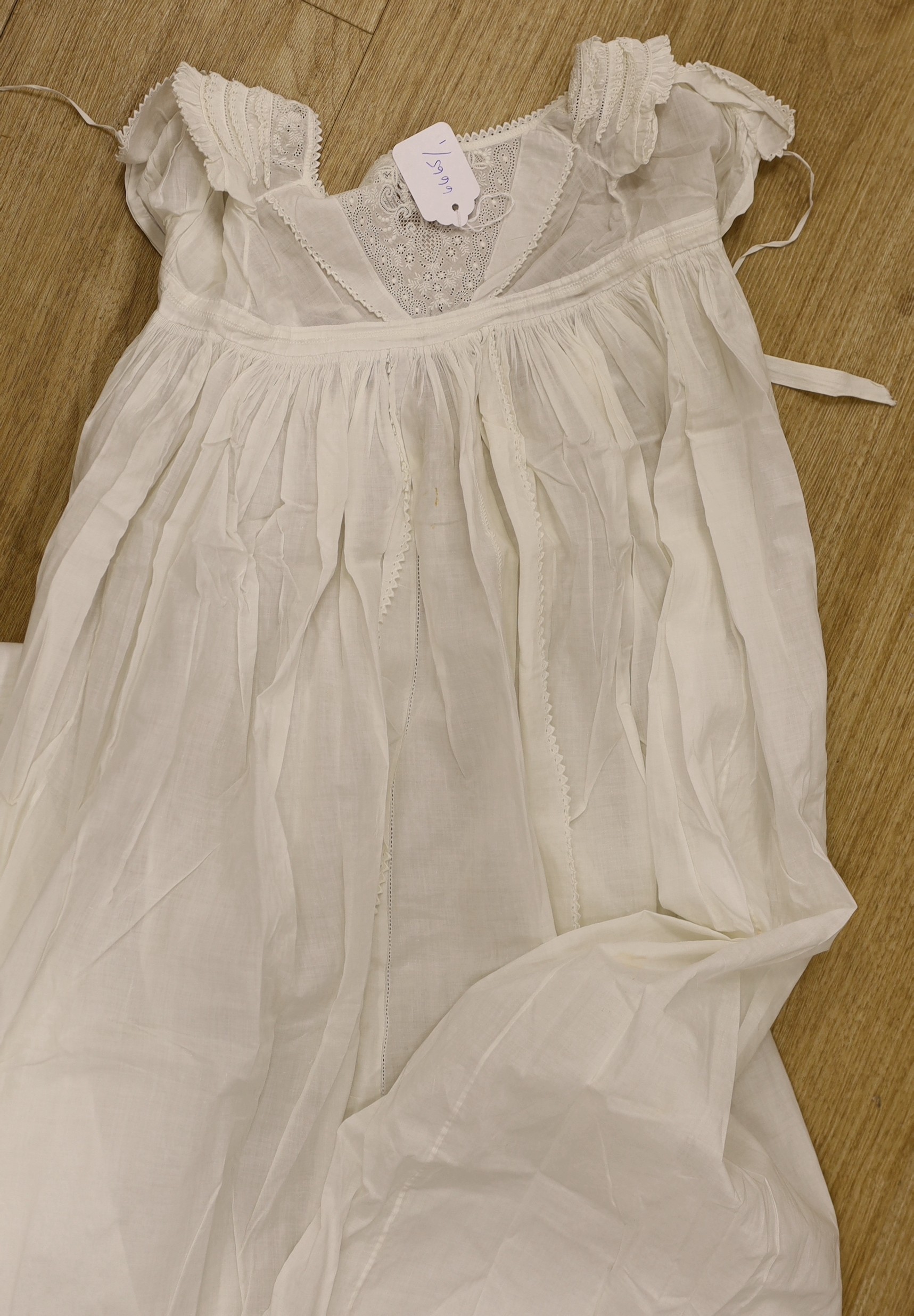 A 19th century Scottish Ayrshire, hand white worked christening gown and a similar baby dress, together with a collection of other 19 th century baby wear.